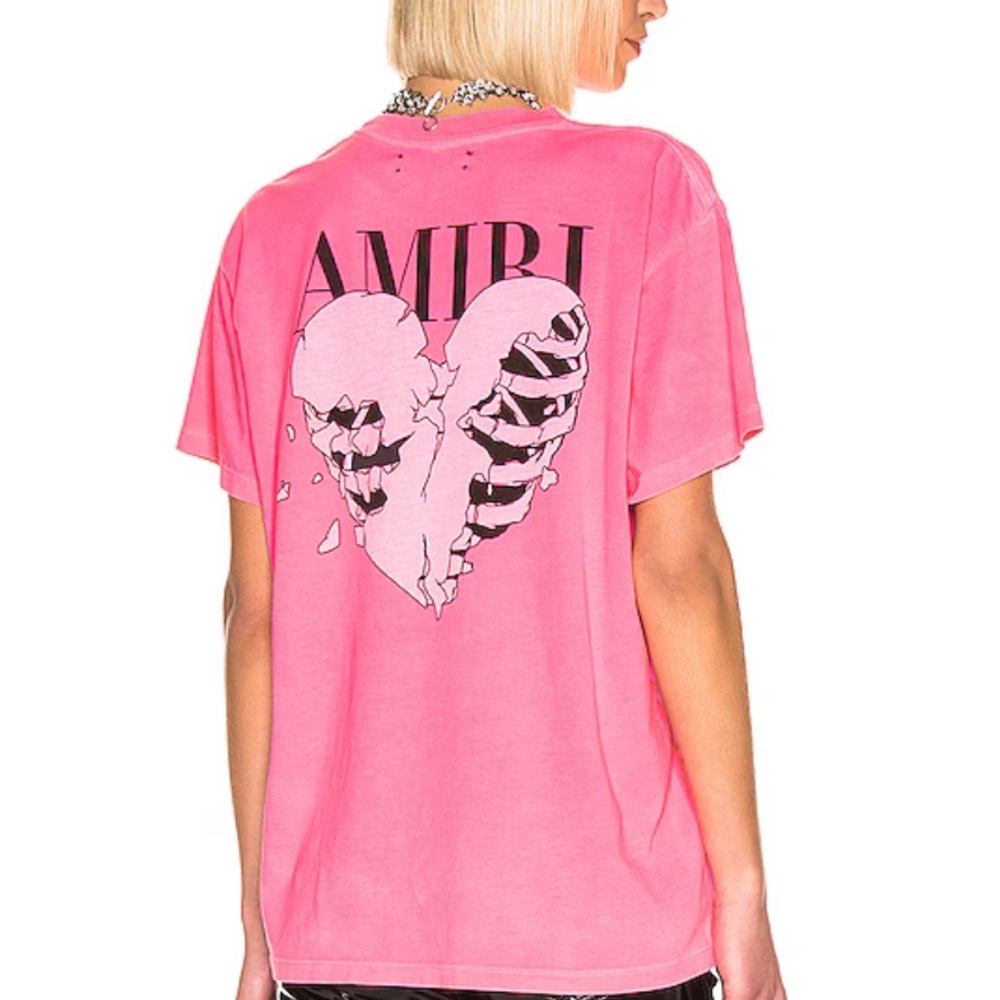 Amiri Pink Graphic T-Shirt with 'LOVERS' Print - Size Small